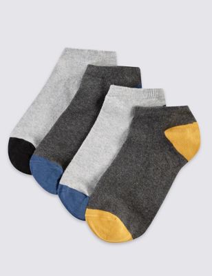 4 Pairs of Freshfeet&trade; Cotton Rich Assorted Trainer Liner Socks with Silver Technology
